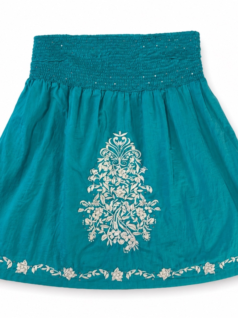 Style & Co. Teal Smocked Strapless Embroidered Top
